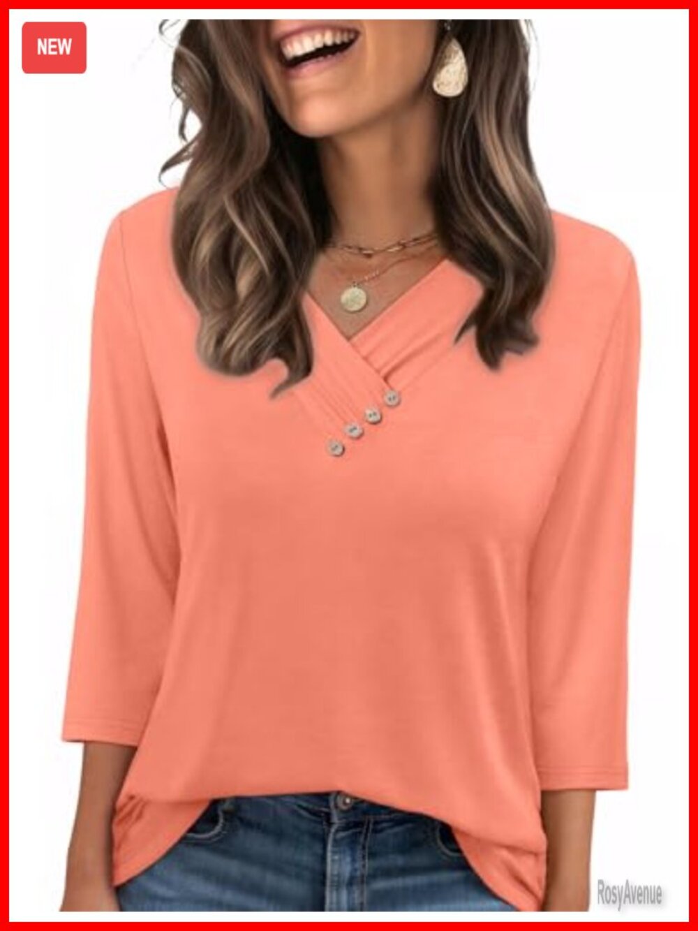 Women's V Neck 3/4 Sleeve Button Down Blouse Polyester Rayon Spandex